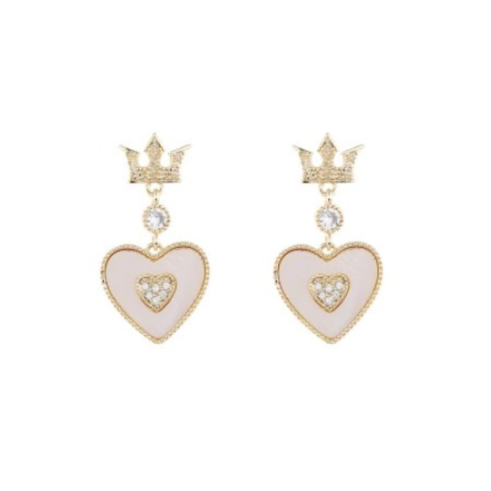 Crown Heart Rhinestone Dangle Earrings